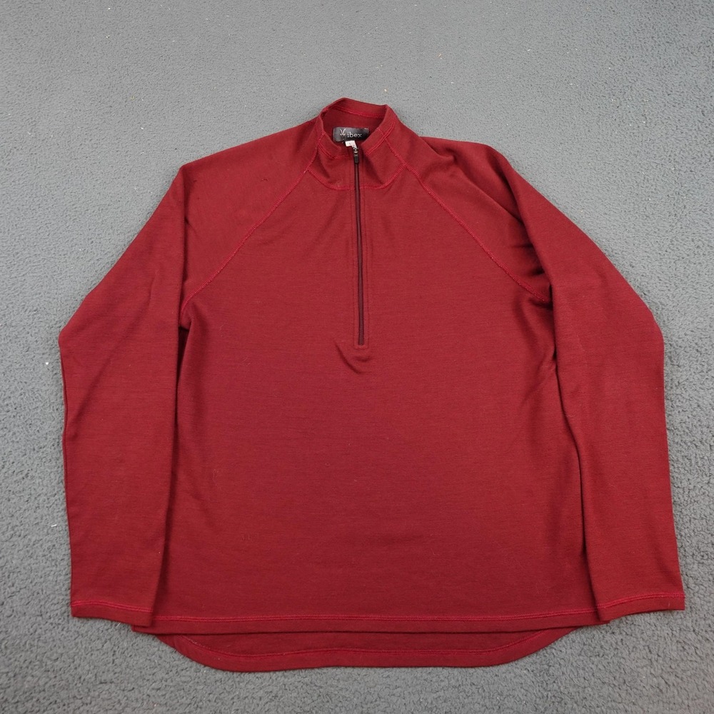 Ibex Merino Wool Pullover Shirt Mens Large Red 1/4 Zip Base Layer USA Hiking